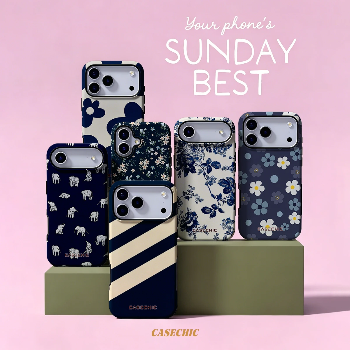 Navy Diagonal Stripes Case for Samsung Galaxy S26 S25 S24 S23 Ultra Drop Resistant Glossy Dual-Layer Cover CaseChic