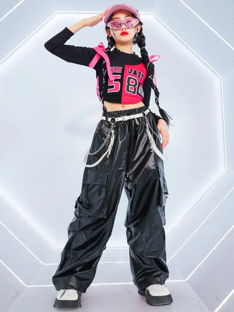 Neues Mädchen-Hip-Hop-Crop-Top, glänzende Cargohose, T-Shirt, Street-Dance-Shorts, Kinder-Streetwear, Kinder-Jazz-Mädchen-Gruppen-Kleidungssets – Detail 11
