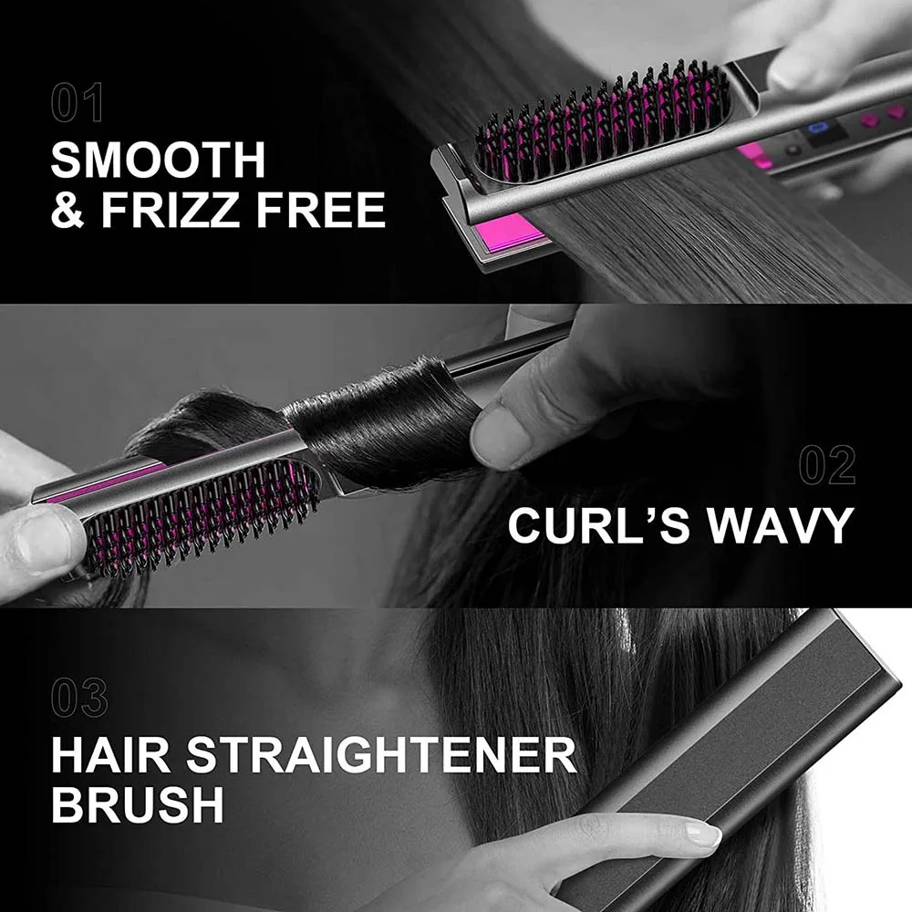 3 in 1 Professional Hair Straightener  Hair Heated Straightening Comb  Curling Iron  Electric Hair Styling  Ceramic Flat Iron