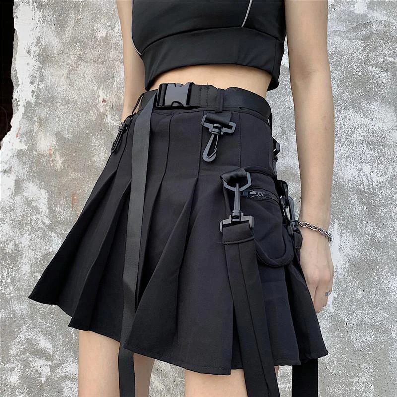 Lucyever Black Punk Gothic Women Pleated Skirts Summer Harajuku Club High Waist Mini Skirt Girl Preppy Style A-Line Short Skirt