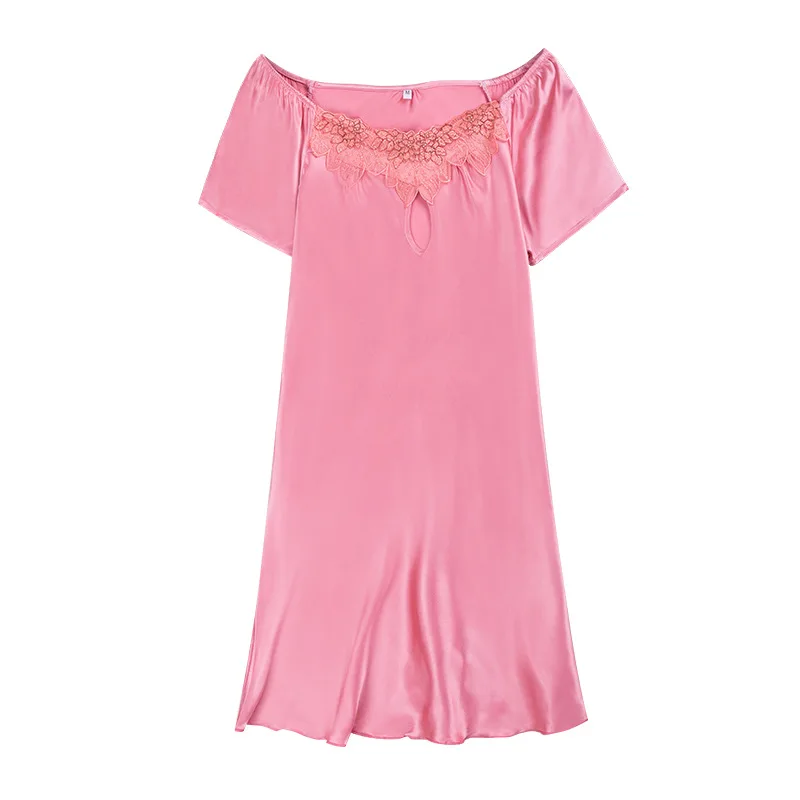 Ice Silk Casual Silk Pajamas Women Summer Sexy Short-sleeved Lace Nightdress Home Clothes Women Nightwear