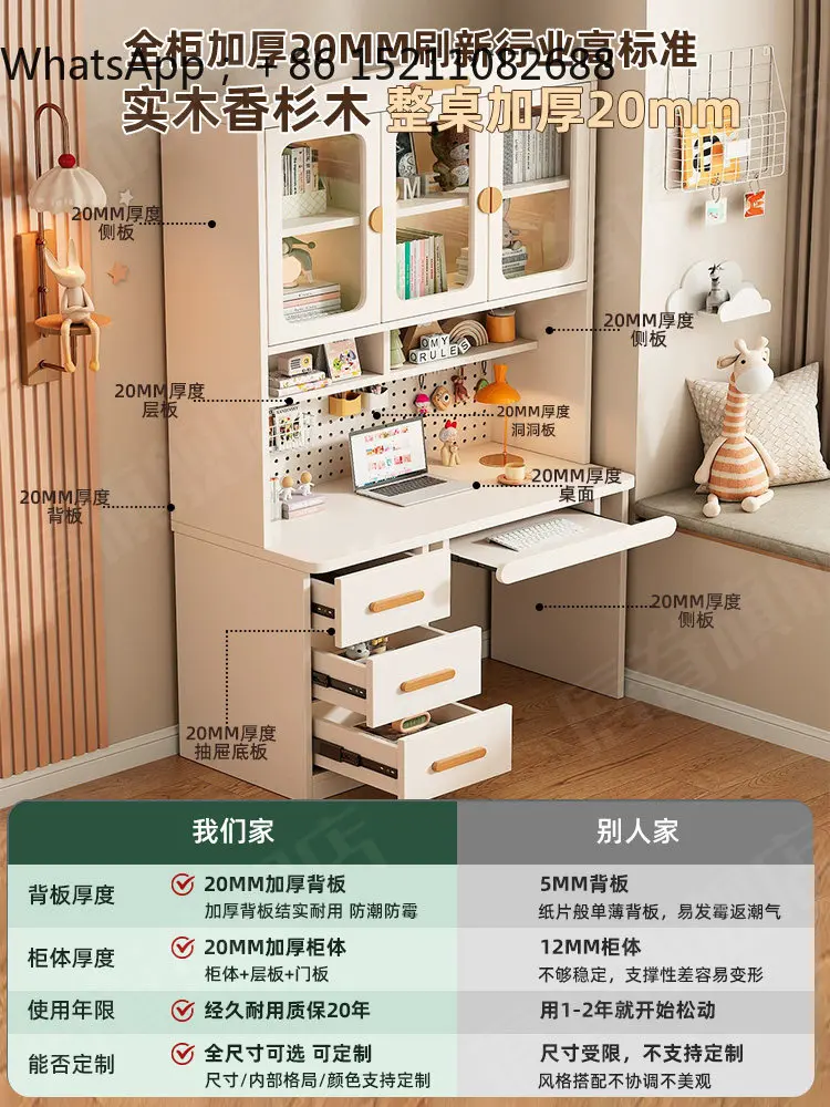 LLY Wooden Desk, Bookshelf, Bookcase Integrated Desk, Simple Home Bedroom Computer Study Desk 3