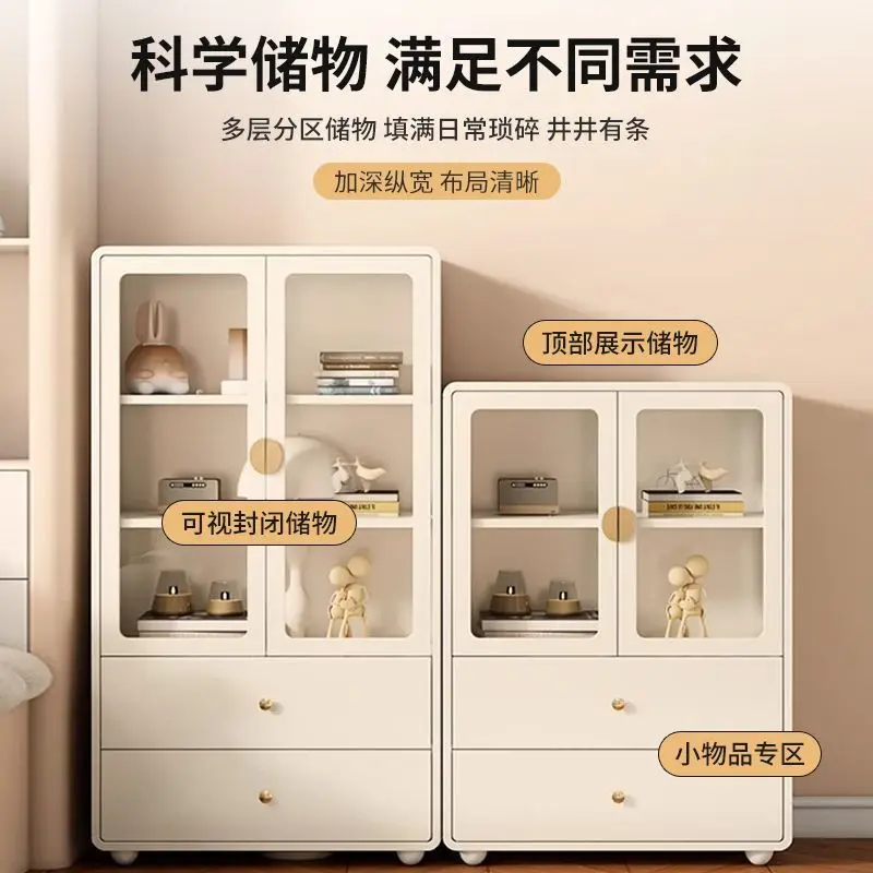 Solid wood light luxury fully enclosed ornament figure storage cabinet bookcase integrated against wall glass