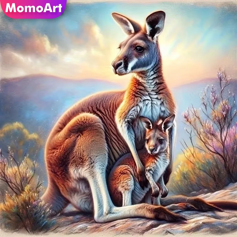 Momoart Vollquadratisches und rundes Diamant-Mosaik Känguru Bastelset Diamantmalerei Tierbild Strass DIY Heimdekoration