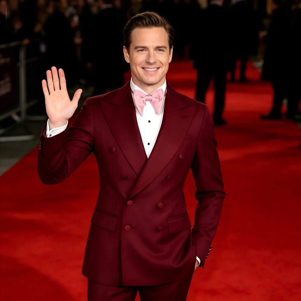 

Мужской желтый костюм-двойка Slim Fit с заостренными лацканами для деловых встреч, свадеб, выпускных вечеров, коктейльных вечеринок и курения сигарет