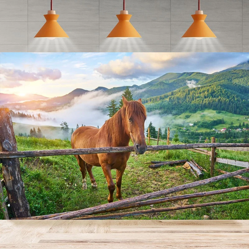 

Horse Farm Photography Backdrop Horses Graze Stable Farm Landscape Grassland Background Home Party Backdrop Wall Banner Decor