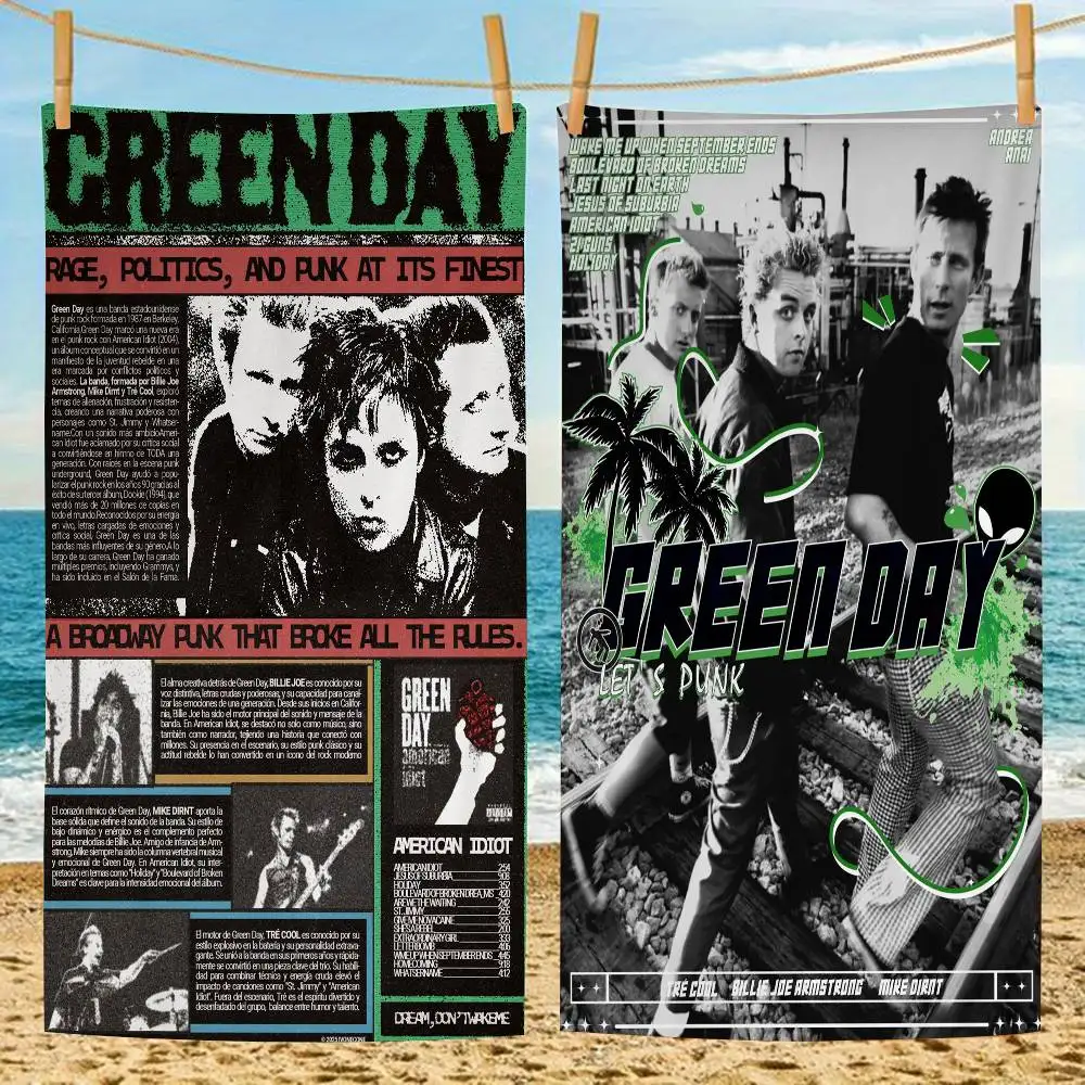 Green Day Music Rock Band Big Microfiber Beach Towels Quick Dry Towel Sand Beach Towels Pool Towel for Travel Swim Pool Yoga