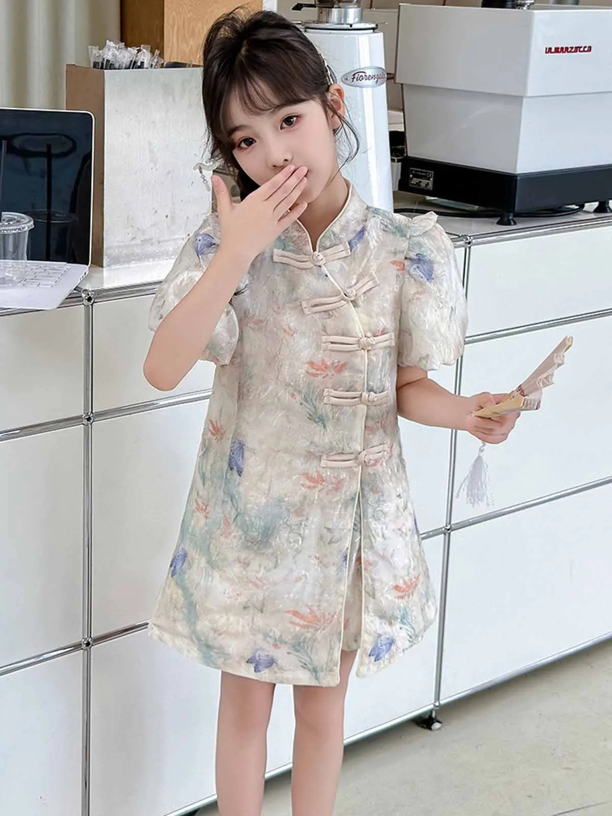 Novo verão retro estilo estrangeiro vestido de princesa estilo chinês roupas tradicionais meninas cheongsam saia elgant qipao