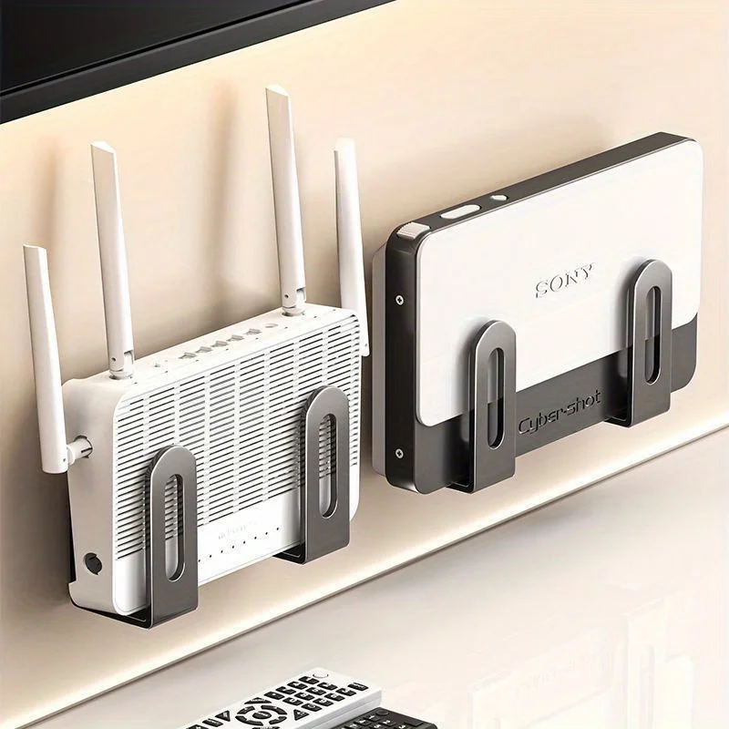 4-Pack No-Drill Wall Mount Shelf, Adhesive Storage Rack for WiFi Router, Modem & Set