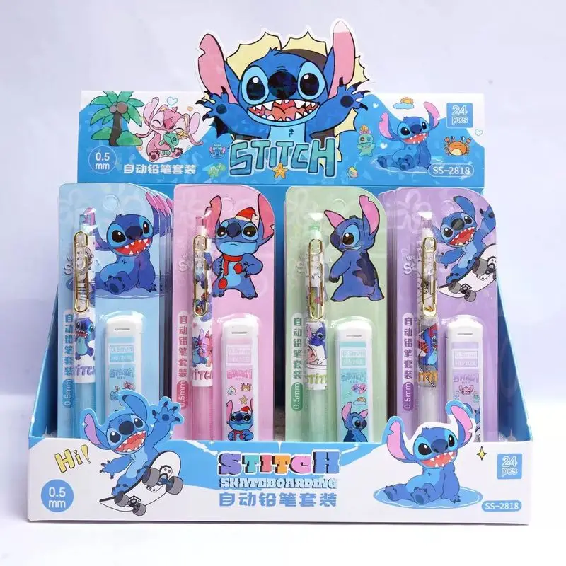 

24 шт., набор механических карандашей Disney Lilo & Stitch 0,5 мм, стержень для студентов, сменный стержень, канцелярские принадлежности, школьные принадлежности