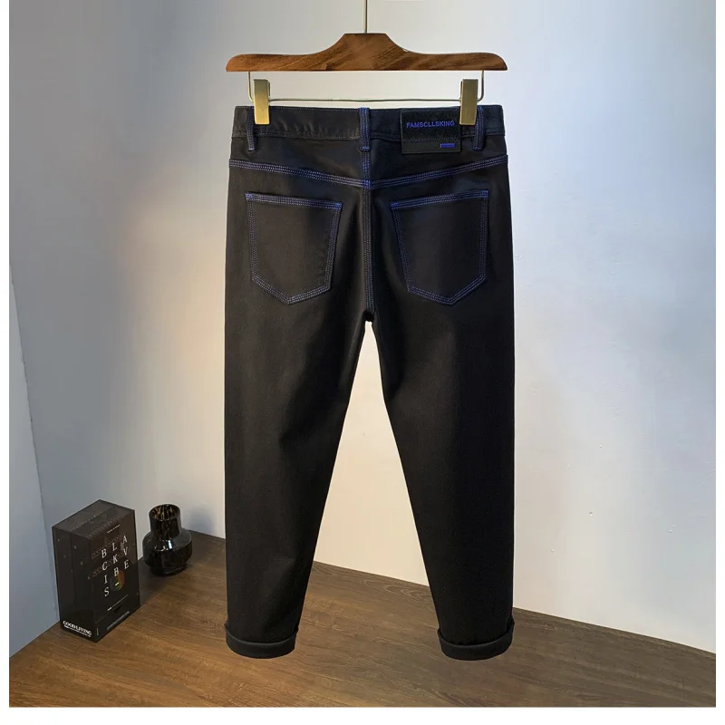 

Черные мужские джинсы с маленькими штанинами, новинка 2026, весенние повседневные модные легкие роскошные элитные мужские брюки