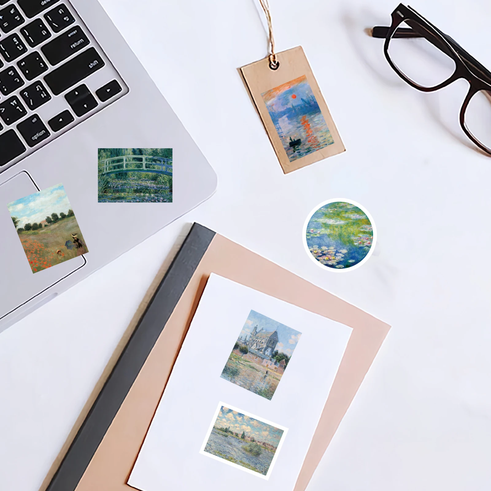 46pcs Monet Garden Oil Painting Pattern Stickers for Notebooks, Water Bottles, Suitcases and Mobile Phones, Envelopes, Pen Cases