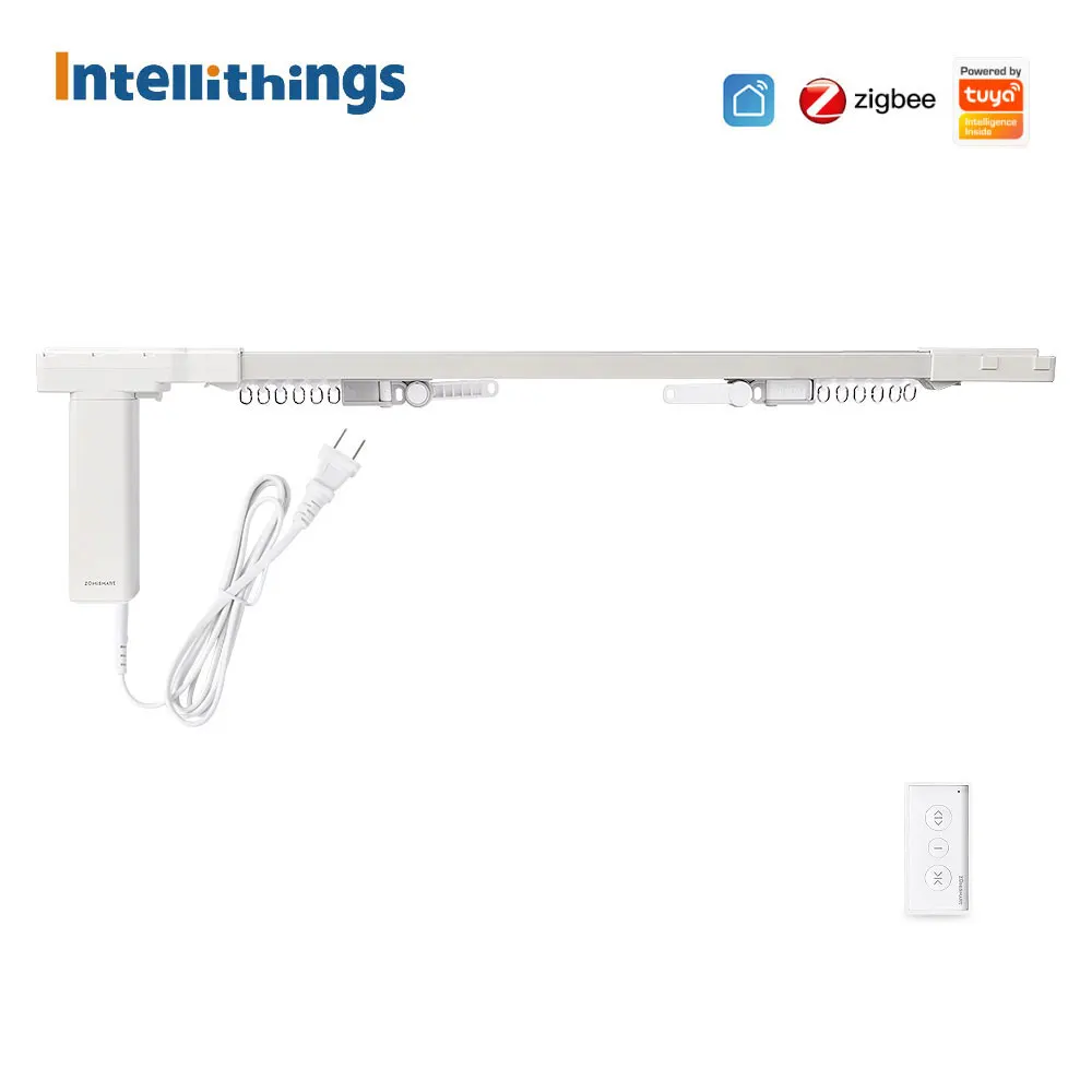 Intellithings Tuya Zigbee Smart Electric Curtain Motor with Splicing Track Beltless Design Alexa Google Home Voice Control