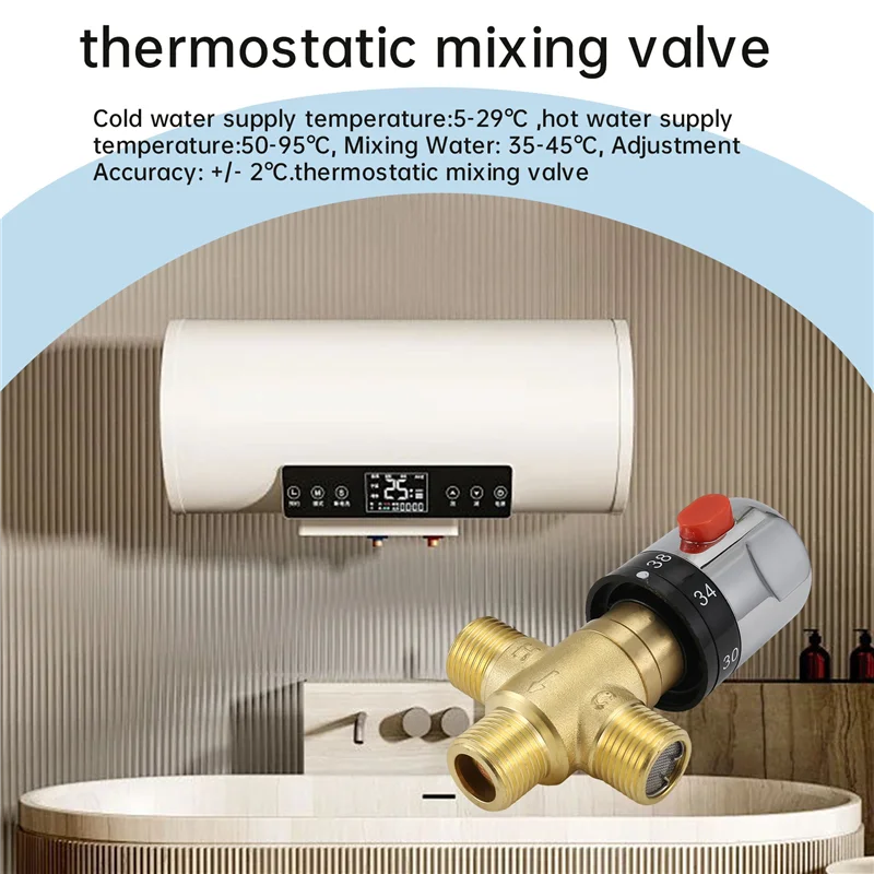 A23E-Thermostatic Mixing Valve Solid Brass G1/2 For Shower System Water Temperature Control Pipe Basin Thermostat Control