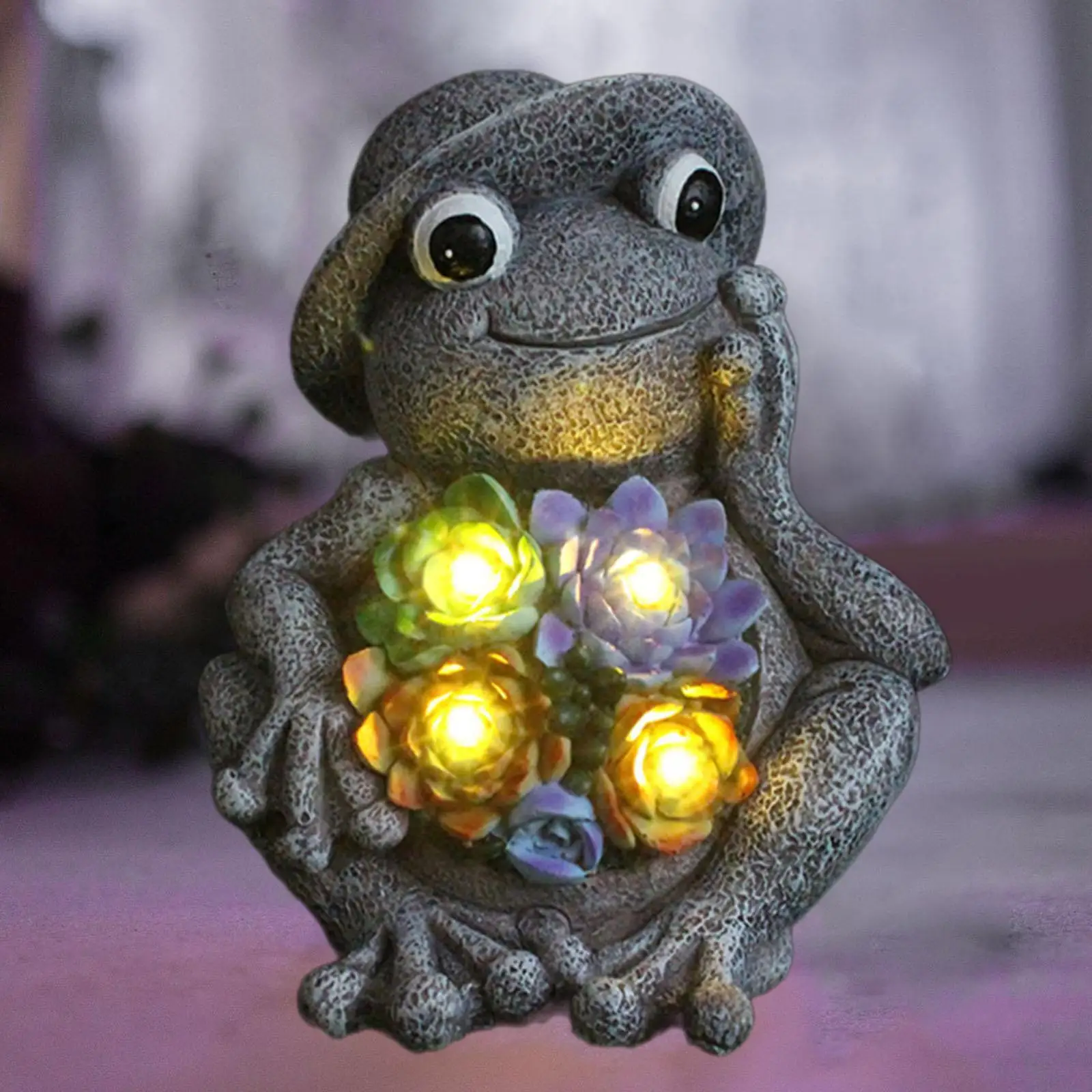 

Cute Frog Statue with Solar Powered Light for Office Lawn Indoor and Outdoor