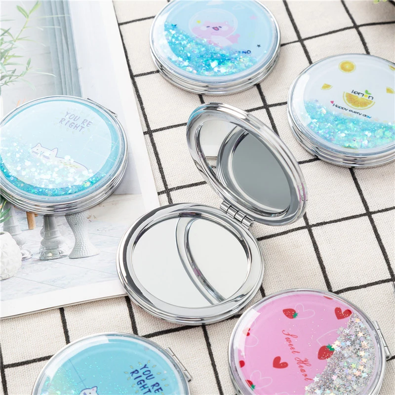 

Portable Double-Sided Folding Cosmetic Mirror Flowing Sparkling Sand Mini Makeup Mirror Compact Pocket Mirrors Women Gifts