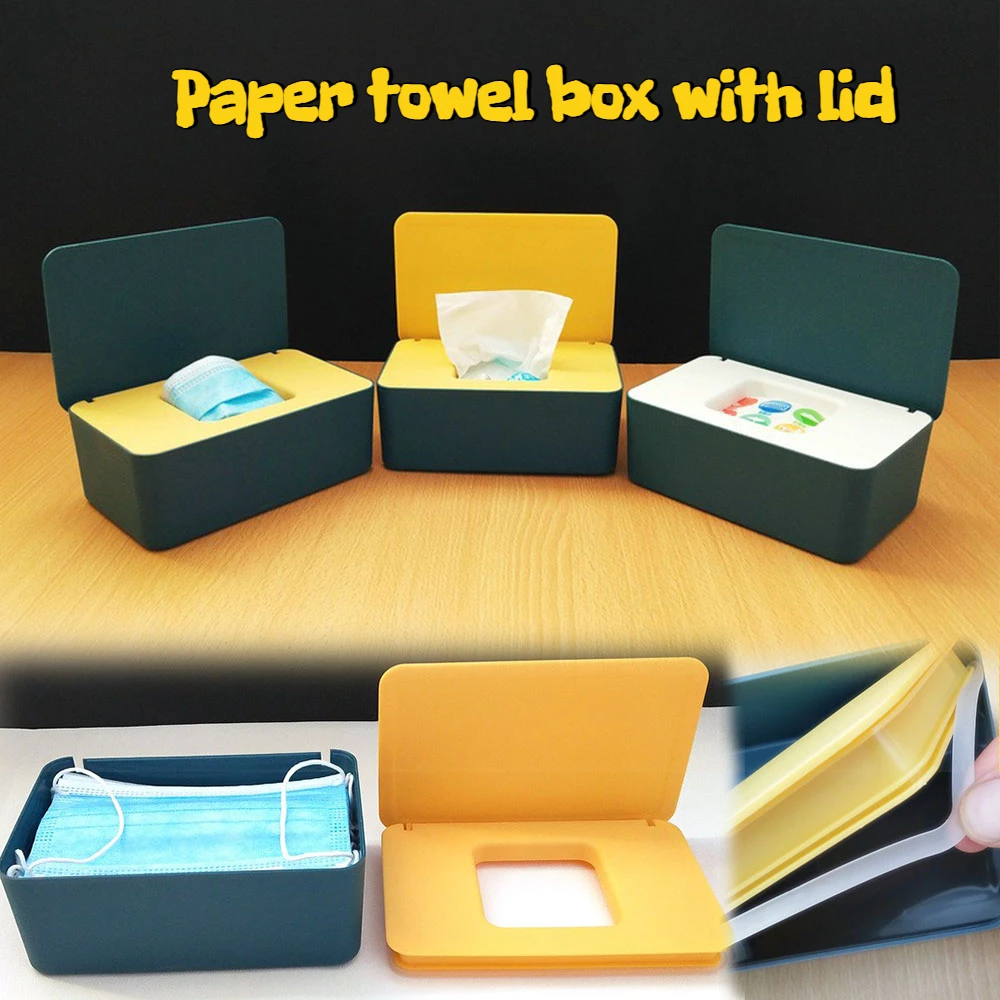 

New Plastic Tissue Box Home Desktop Tissue Storage Box Portable Wet Wipes Dispenser Simplicity Solid Color Tissue Boxes with Lid