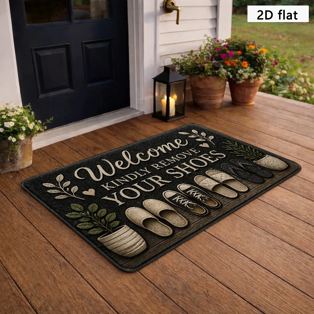 Waterproof 2D Print Welcome Doormat Mat for Entryway Shoe Remover Polyester Indoor Outdoor House Decor Runner