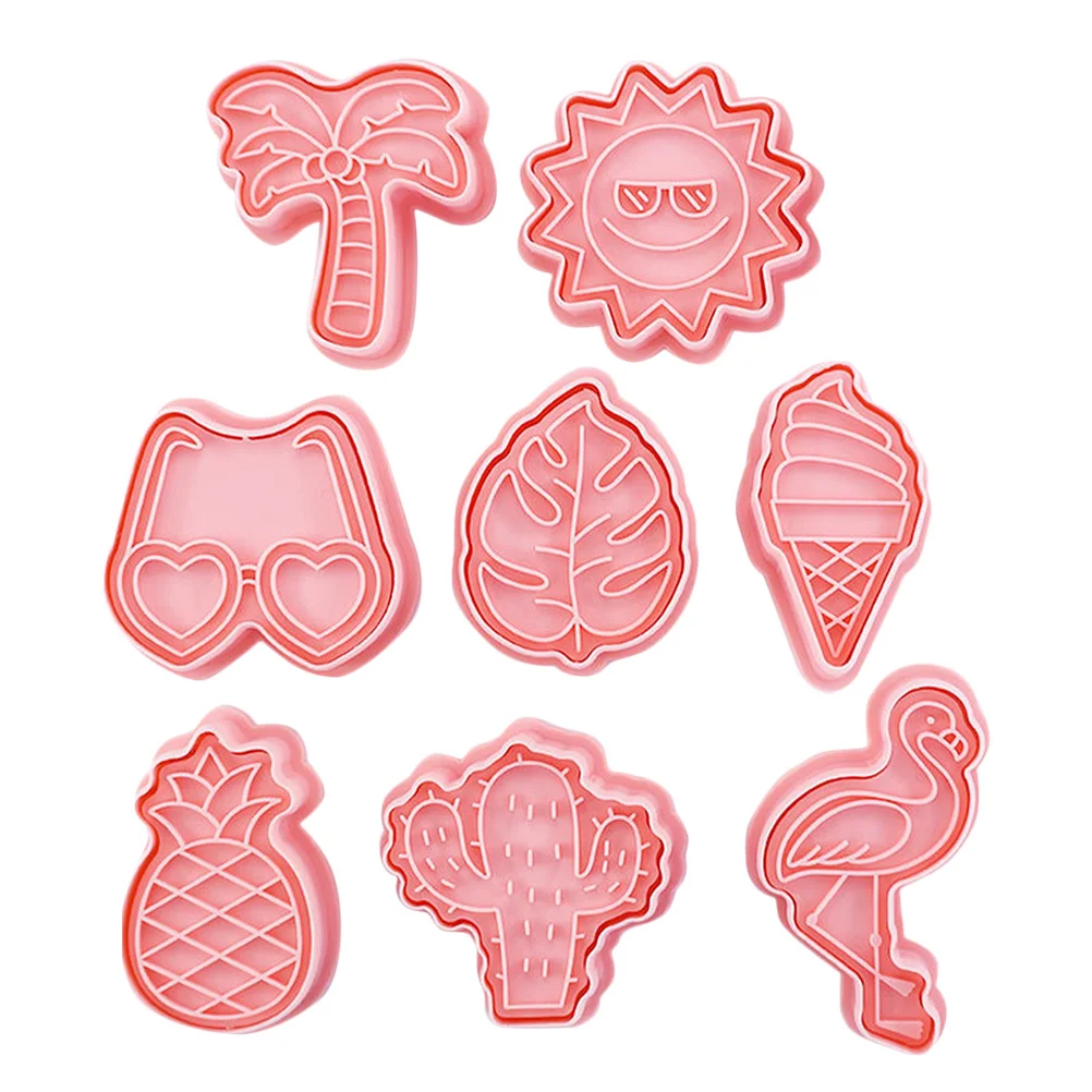 

Plastic Cookie Baking Molds 8 Pcs Summer Beach Stamper Set for Cactus Watermelon Desserts DIY Home Decoration