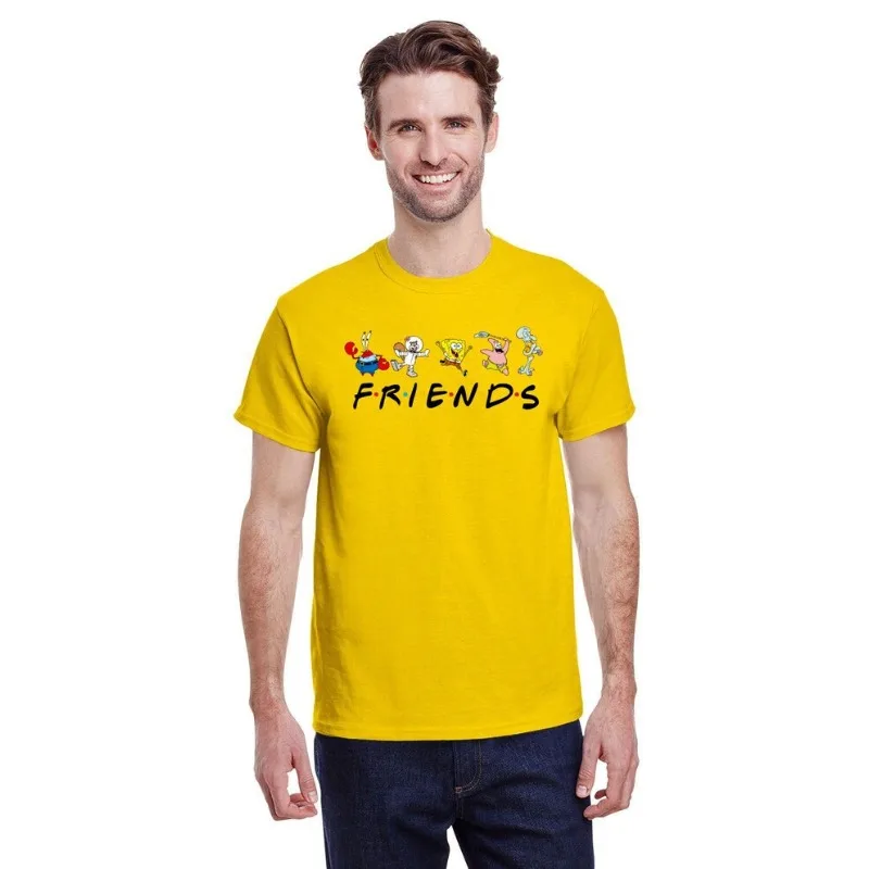 SpongeBob Friends Cartoon Short Sleeve Unisex T-Shirt, Squidward, Mr. Krabs, and Patrick Loose Fit Couple's Summer T-Shirt