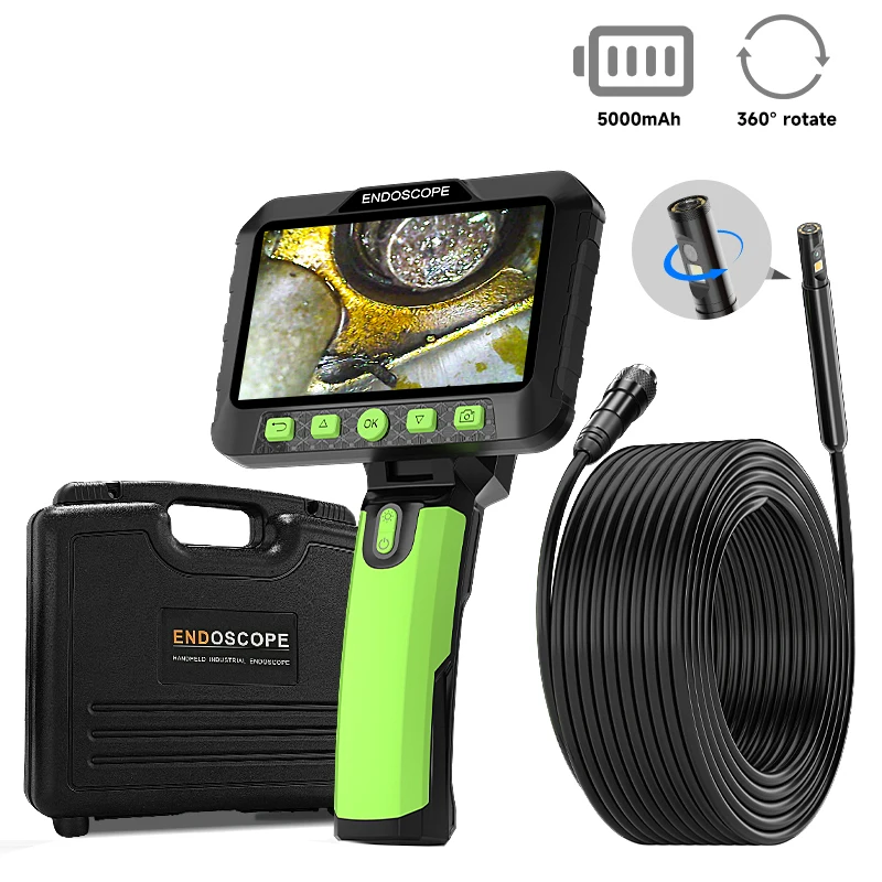 360 ° التلقائي تدوير الصناعية Borescope 5 ''IPS شاشة المنظار 9.5 مللي متر 1080P HD انفصال تصميم IP67 كاميرا التفتيش للأنابيب #1