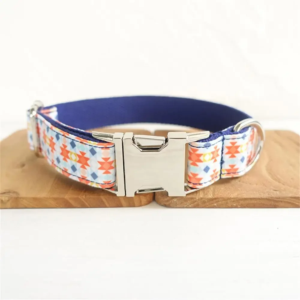 Personalized Dog Collar with Free Engraving, Matching Pet Leash,Customzied Contacts Metal Buckle, Geometry Pet Collar