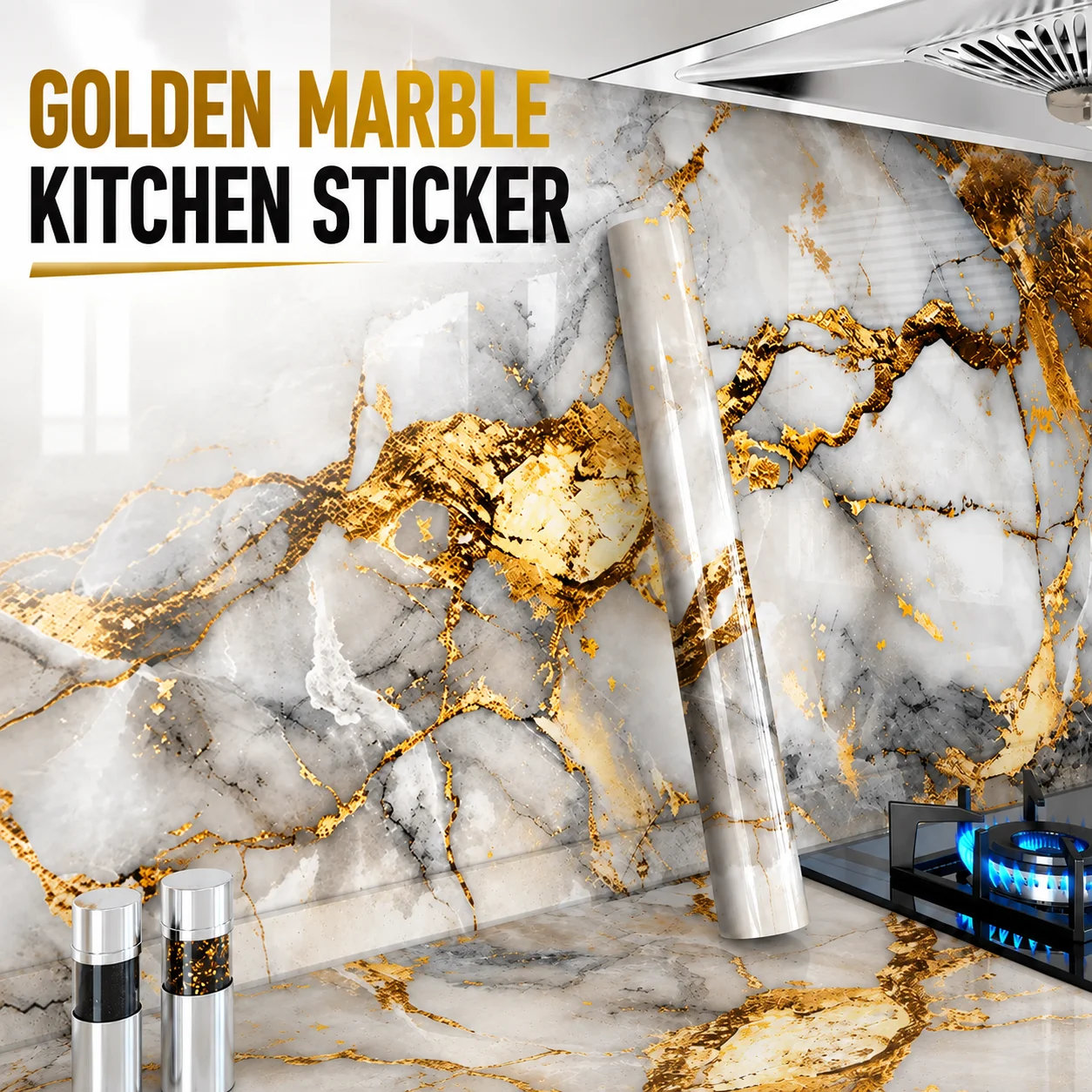 Gilded Marble Pattern Self-Adhesive Wallpaper Waterproof And Oil-Proof Decorative Sticker Suitable For Living Rooms Kitchens.