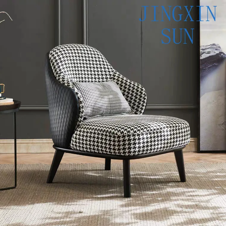 thousand grid bird pattern designer leisure stool living room solid wood fabric Internet celebrity sofa leather patchwork