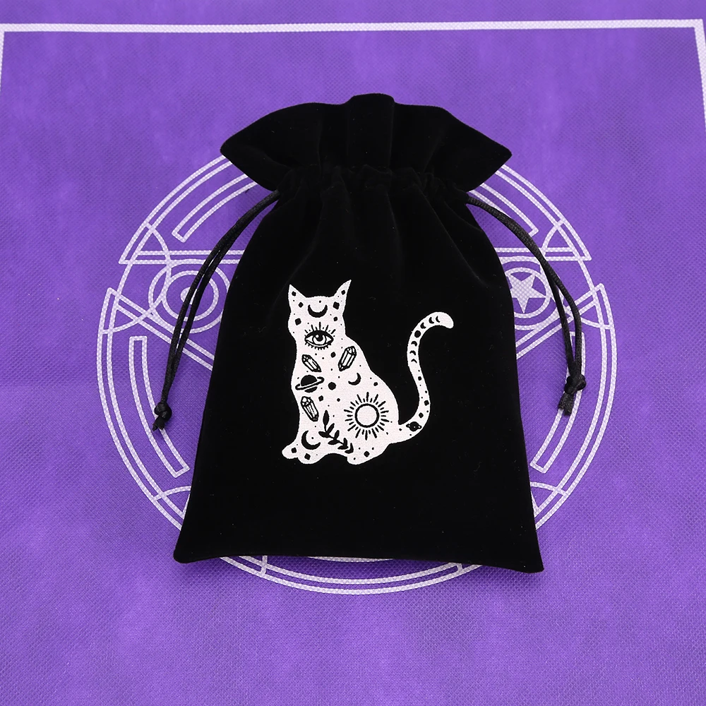 1 stücke Schwarz Samt Tarot Lagerung Tasche Mini Kordelzug Paket Hexe Wahrsagerei Kristall Tasche Tasche Würfel Halter Brettspiel Gold – Detail 11