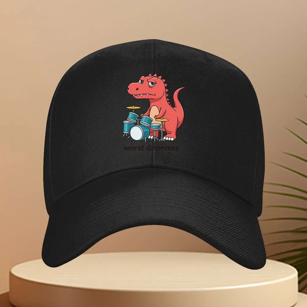 Funny Drummer Dinosaur Baseball Cap Adjustable Unisex Graphic Hat