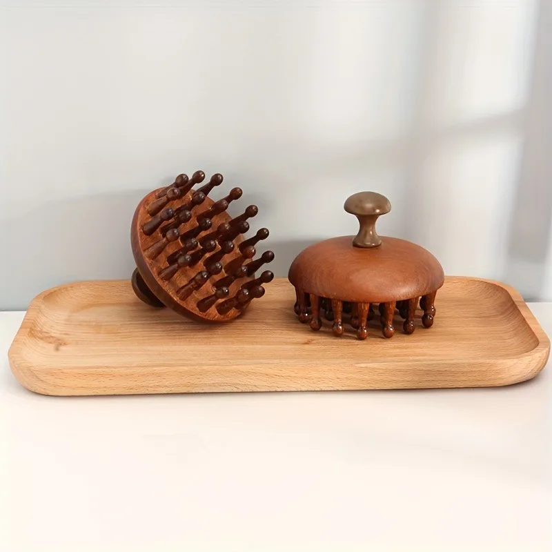 Wooden Round Disc Massage Hair Comb Set for Normal Hair Anti-Static Scalp Stimulator for Hair Growth and Blood Circulation