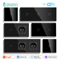 BSEED Wifi 1/2/3Gang Light Switches Touch Sensor Glass Switch Tuya Smart Life Alexa Control Plus EU Sockets Need Neutral Wire