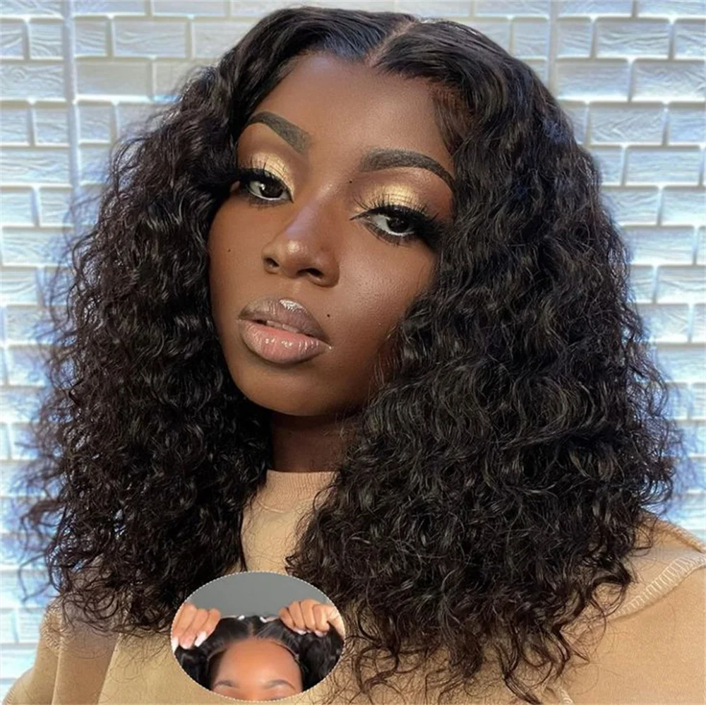 

4x4 Put On And Go Curly Lace Front Wig Human Hair Brazilian Transparent Lace Gueless Closure Wig For Woman Natural Color
