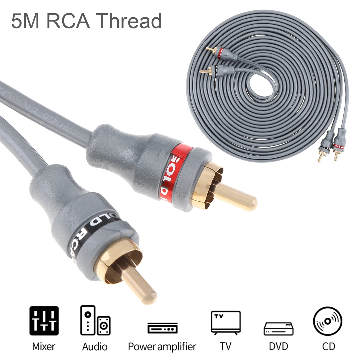 5M 2RCA Male to 2RCA Stereo Audio Cable Gold-Plated Compatible with Speaker / AMP / Turntable / Receiver /Home Theater/Subwoofer