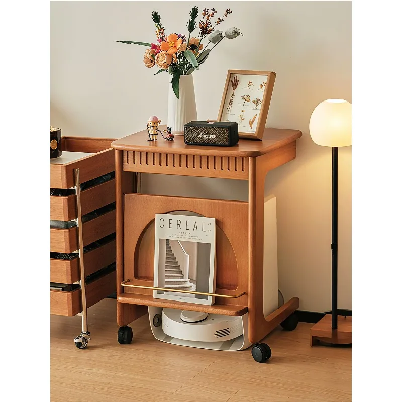 Vintage Solid Wood Storage Cabinet, Movable Side Table for Living Room, Hidden Bedside Storage Solution Furniture Living Room