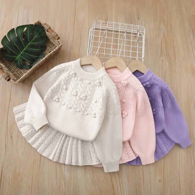 

Girl Knitted Set Outfit Cute Hollow Out Sweater and Skirt Set for Girls Kids Sweet Casual Autumn Clothing