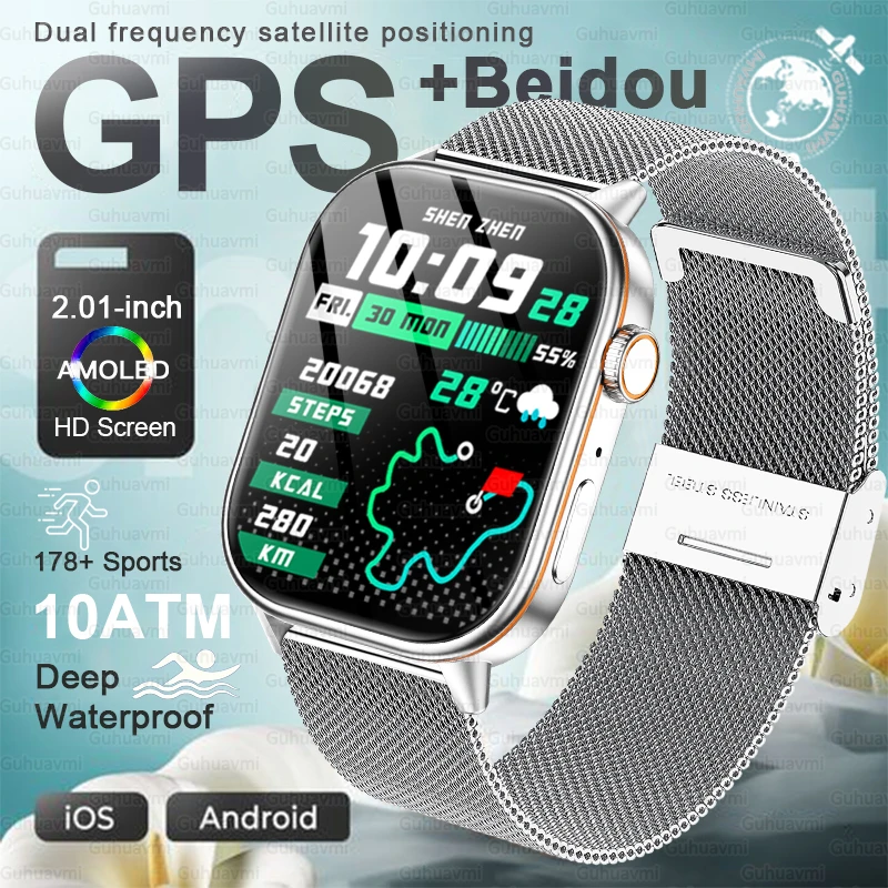 

Outdoors Dual-band GPS Sports Smart Watch Men AMOLED Screen 10ATM Waterproof Compass Altitude Bluetooth Call SmartWatch 2025 New