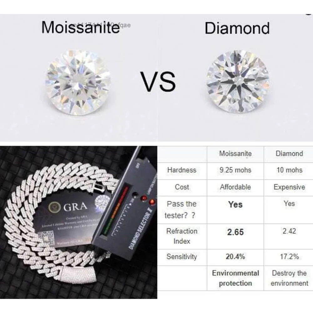 18k Real Gold Plating Does Not Fade Vvs d Color Necklace 8mm 10mm 12mm Hip Hop Moissanite Cuban Link Men.