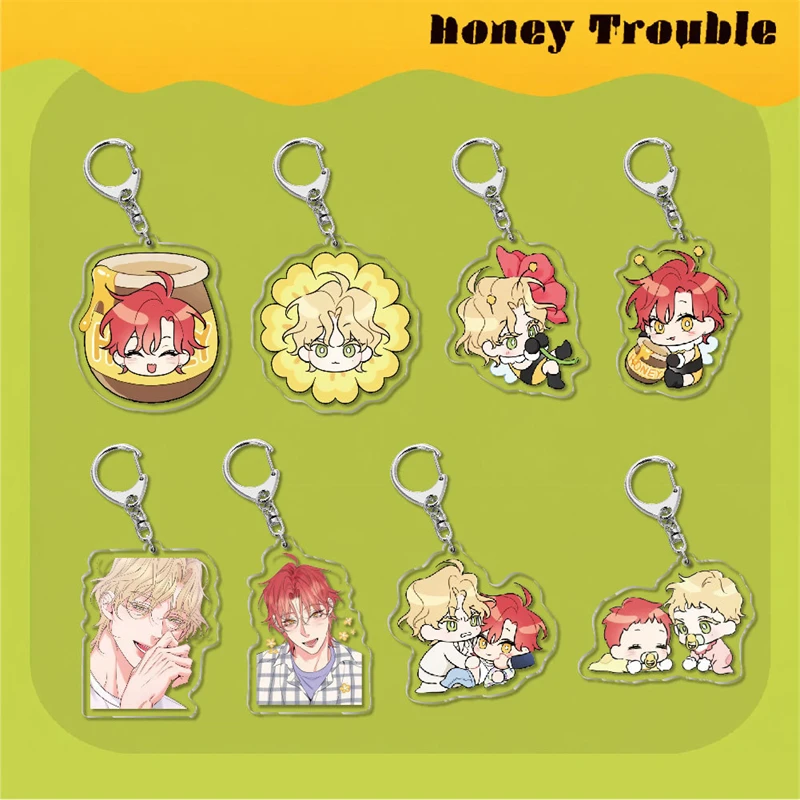 Honey Trouble Anime KeyChain ‌Yoon Ji‑heon Wooju Men Key Chain for Women Cartoon Cosplay Figure Acrylic Keyring Pendant Gifts