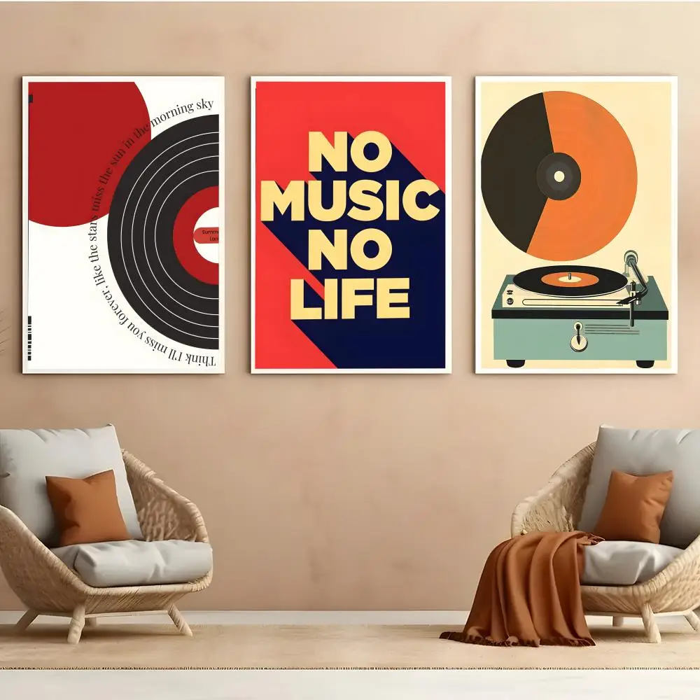 Mid Century Retro Vinyl Records Poster Durable HD PVC Wall Art - Waterproof Soundproof For Home Office Bar