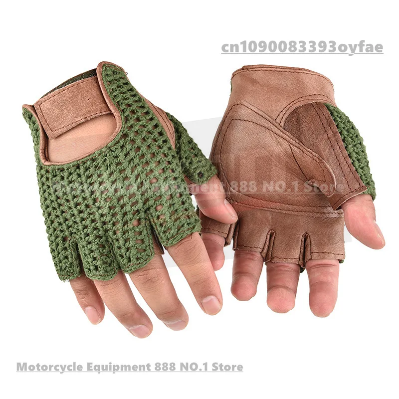 

Half-finger Gloves Leather Motocross Gloves Wool Mesh Men's Outdoor Sports Fitness Four-season Cycling Gloves