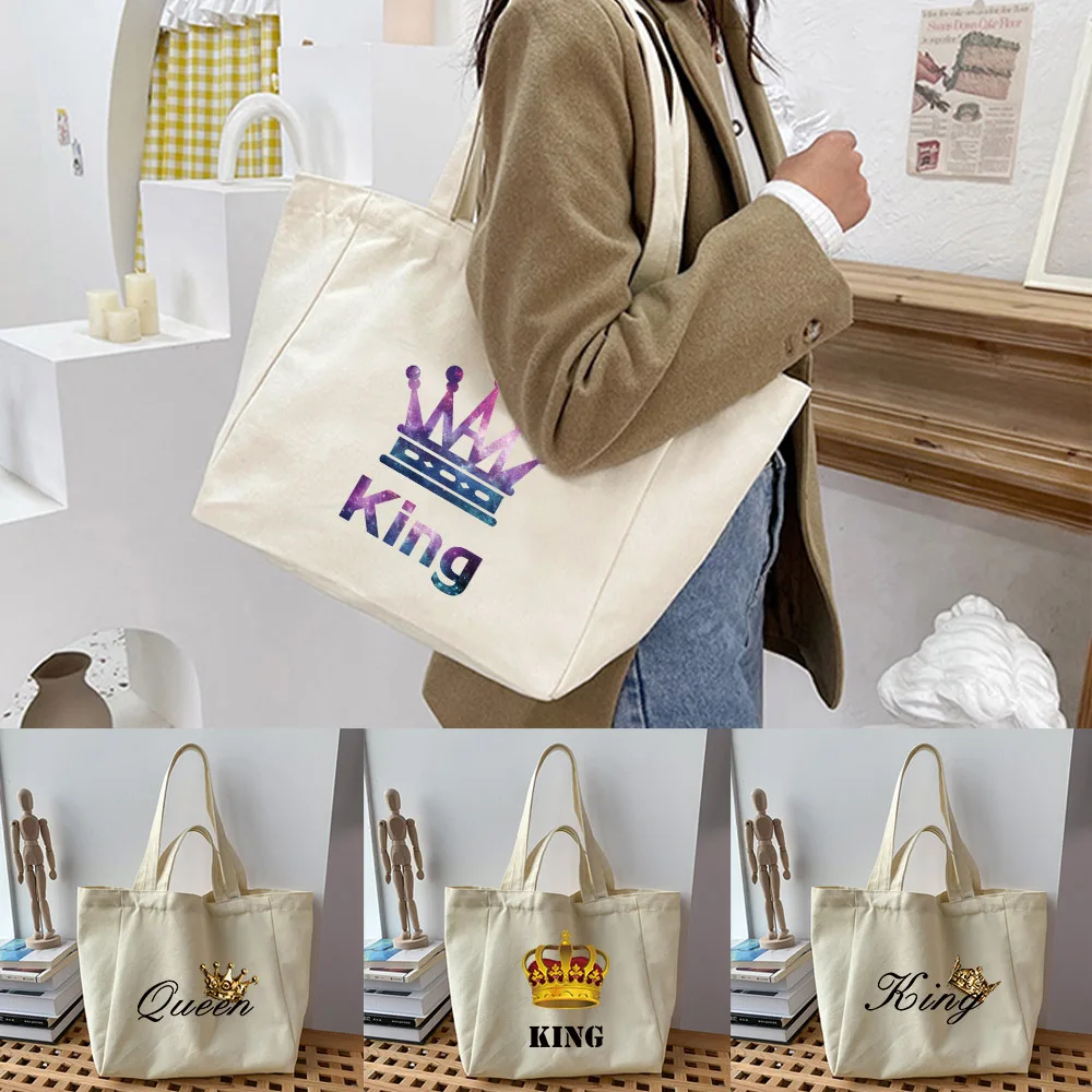 Canvas Shopping Bag New Harajuku King Printing 2024 Large Capacity Conventional Tote Bag Fashion Women's Shoulder Bag Simple Bag