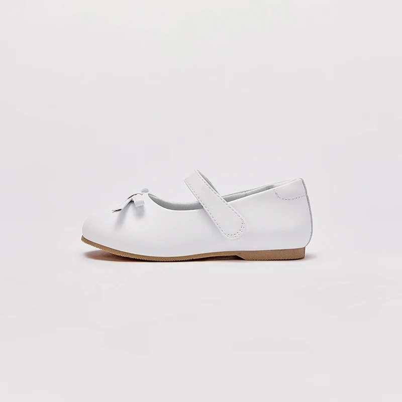 Zapatos planos de cuero con lazo blanco para niña, zapatillas de Princesa a la moda para fiesta de cumpleaños, primavera, DB1240207