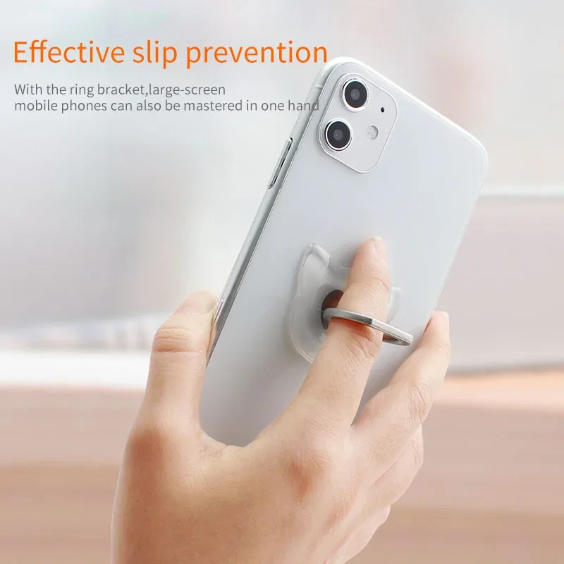 Cute Transparent Magnetic Mobile Phone Holder with Finger Ring Stand for Huawei Samsung iPhone 11 12 XS MAX