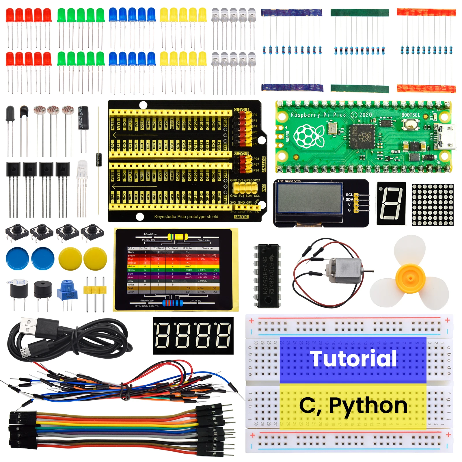 Keyestudio Raspberry Pi Pico Basic Learning Starter Kit +63 Projects For Arduino C & Python Tutorial Programming Compatible Lego