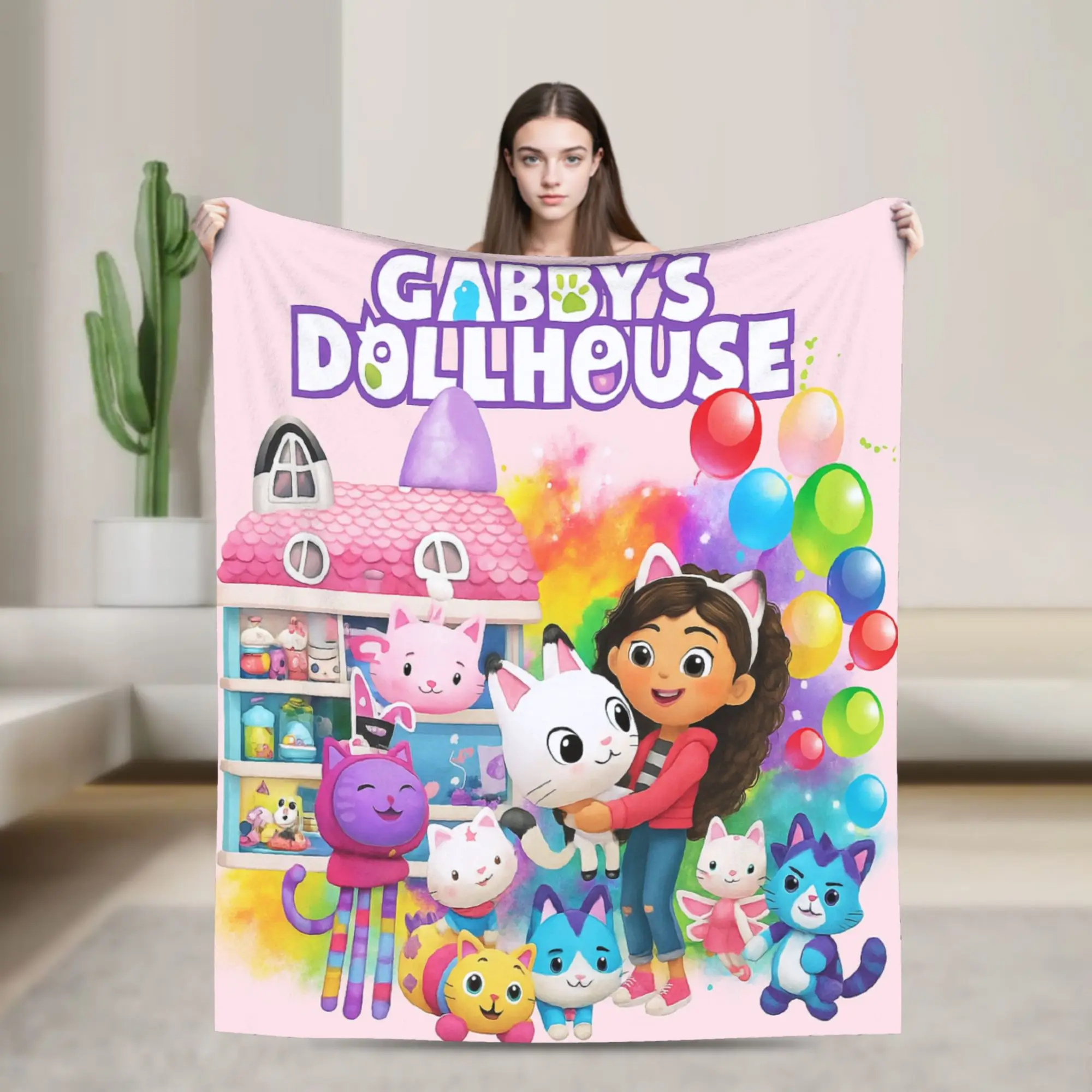 

Плюшевое супер теплое одеяло G-Gabby's Dollhouseds для девочек и мальчиков, плюшевое одеяло, модное фланелевое покрывало для спальни, чехол для дивана-кровати