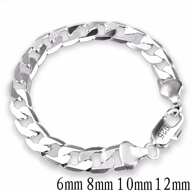 925 Sterling Silver Bracelet Sideways Silver Bracelet 6MM8MM10MM12MM Bracelet Men & Women Jewelry