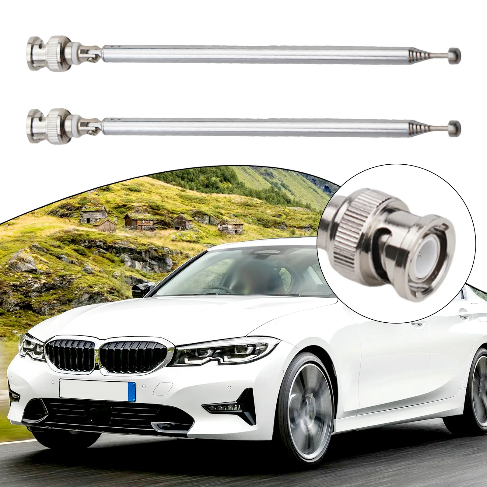 Scanner Aerial Elasticated Antenna Silver Stainless Steel 20-1300MHz 7 Sections 75cm Length BNC Male Connector
