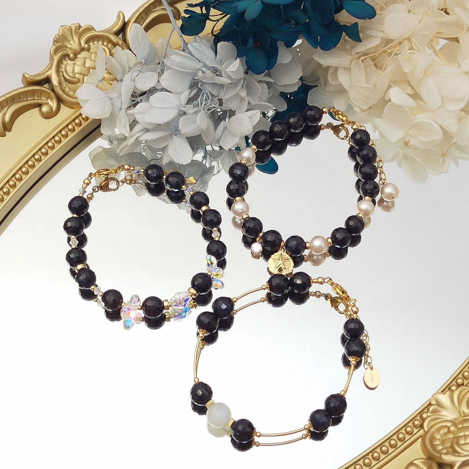 Lii Ji Blue Sapphire Natural Gemstone 3-8mm American 14K Gold Filled Charms Bracelet Handmade Fashion Jewelry