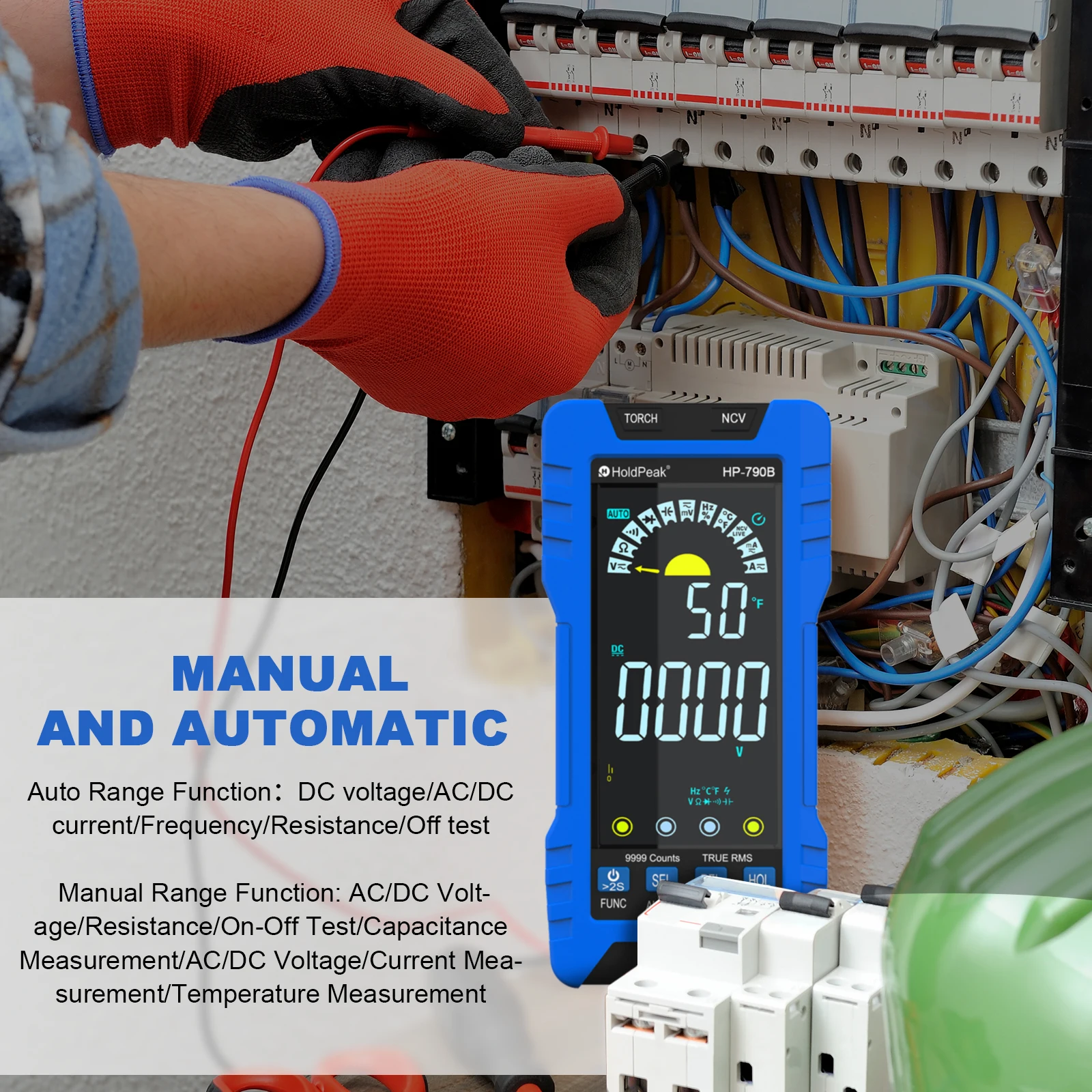 True RMS Digital Multimeter 6000 Counts Auto Select Torch Measure DC AC Voltage Current Resistance 790A Auto Range